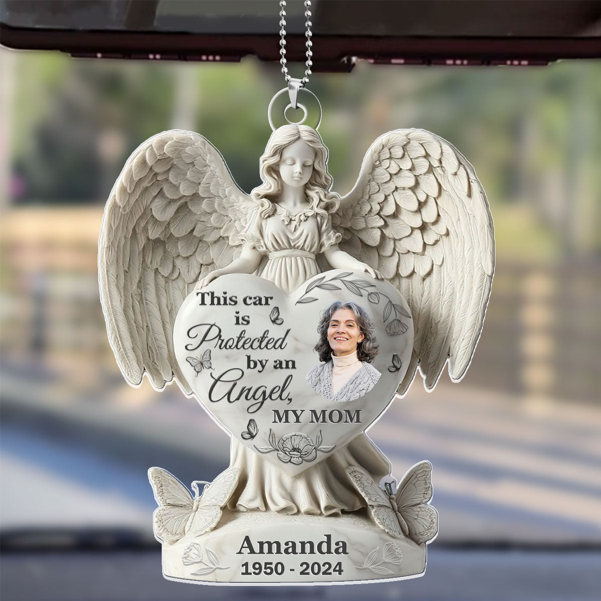 Protected By An Angel - Personalized 1-Side Car Acrylic Hanging Ornament