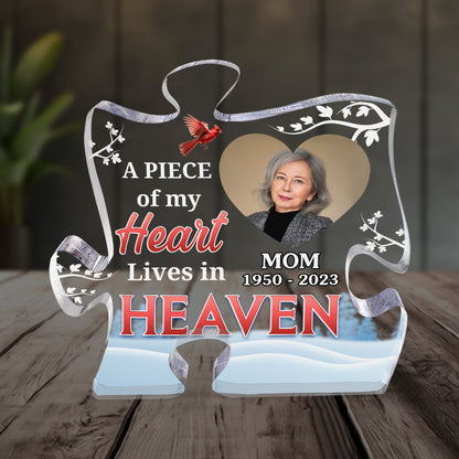 A Piece Of My Heart Lives In Heaven Memorial - Personalized Custom Shaped Squared Acrylic Plaque FCAPPLEHA2030L