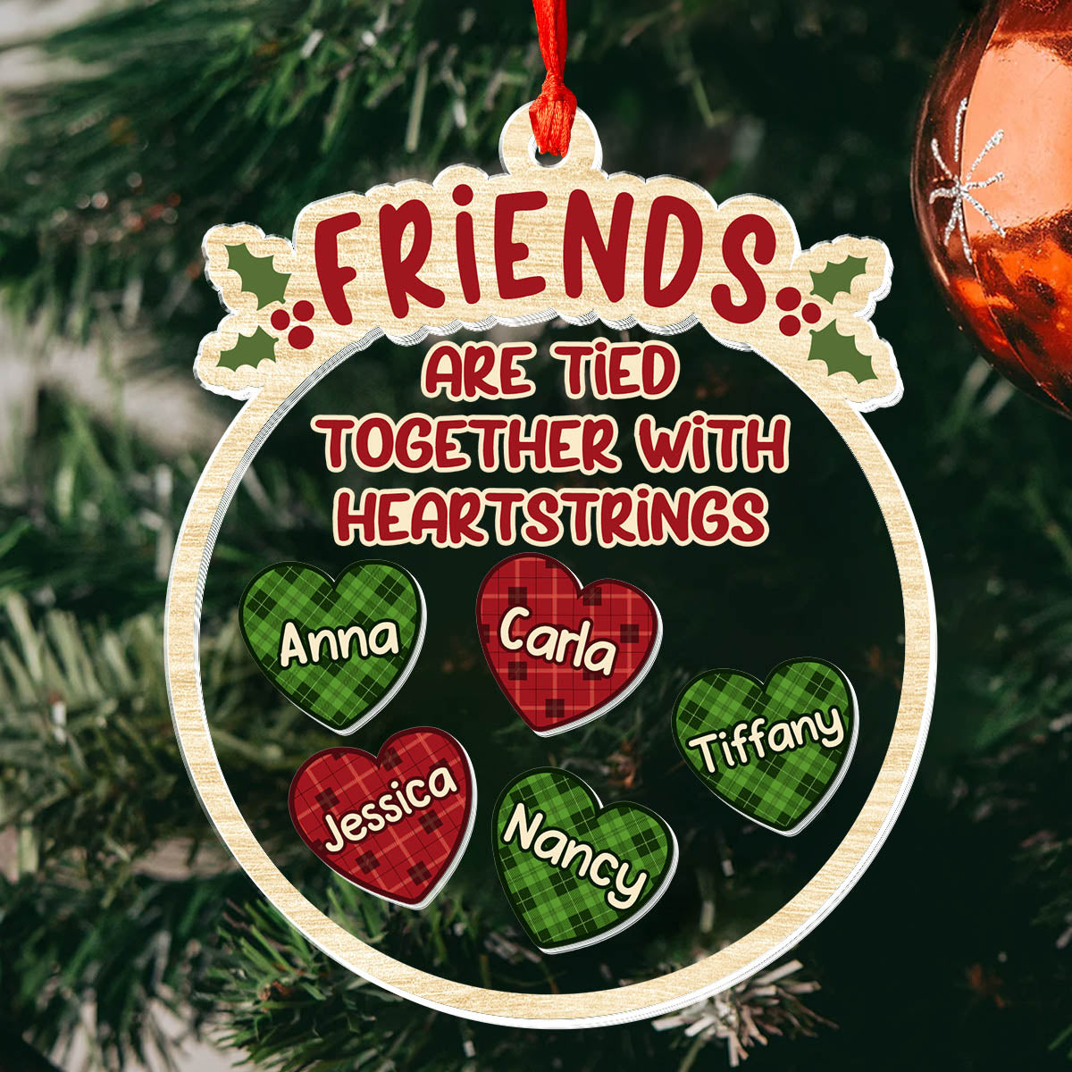 Besties Are Tied Together With Heartstrings - Personalized 3 Layered Christmas Shaker Ornament