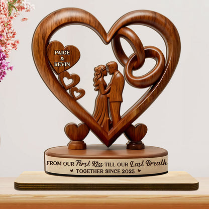 From Our First Kiss Till Our Last Breath - Personalized 2-Layer Wood Plaque With Flat Base