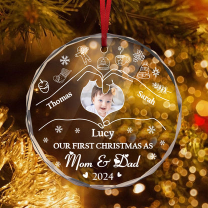 Our First Christmas As Mom And Dad Newborn Baby - Personalized Custom Glass Ornament FCURGOPLEHA2199TA