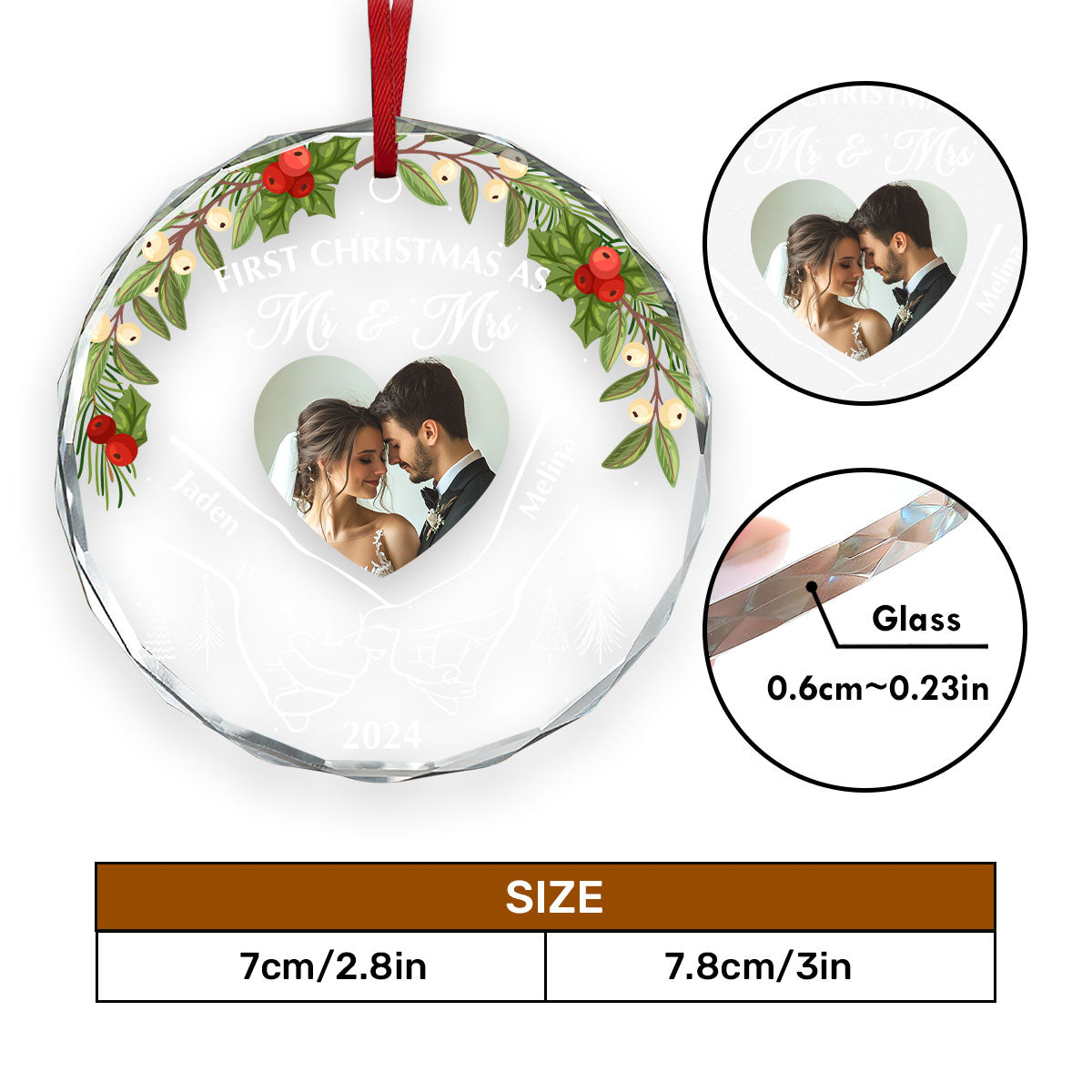 Holding Hands First Christmas Newlywed Couple - Personalized Custom Glass Ornament FCURGOPLEHA2229TA