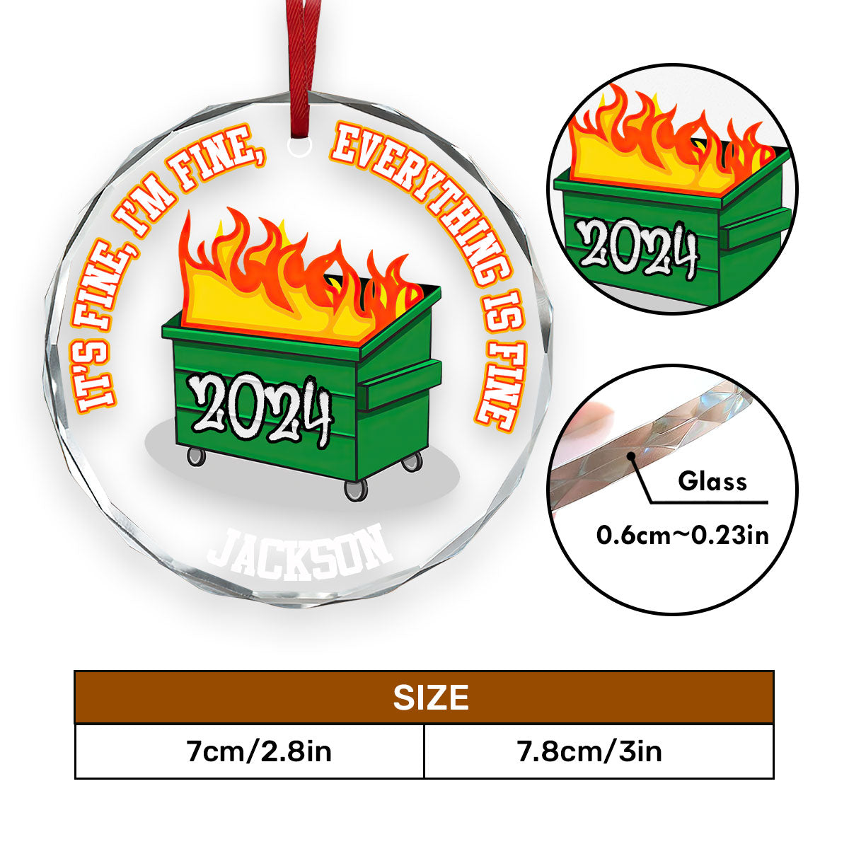 Funny Dumpster Fire Everything Is Fine - Personalized Custom Glass Ornament FCURGOPLEHA2570T