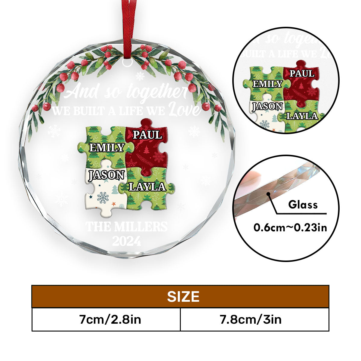 Family Puzzle - Personalized Custom Glass Ornament FCURGOPLEHA2632TA