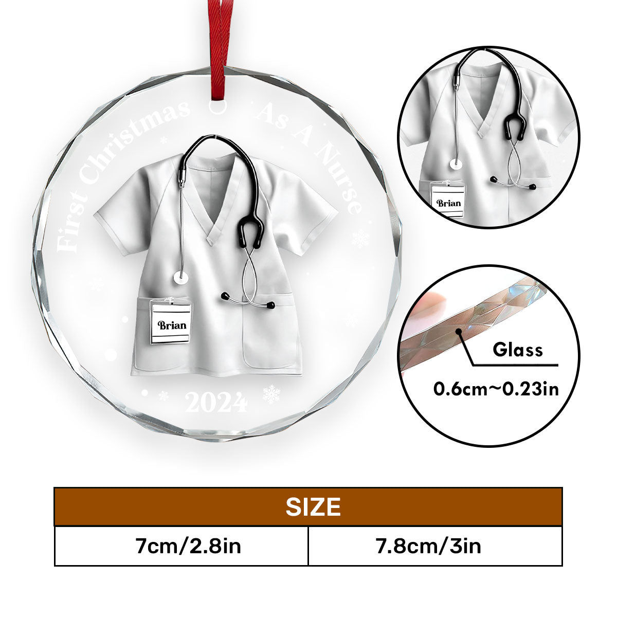 First Christmas As A Nurse - Personalized Custom Glass Ornament FCURGOPLETN2590L