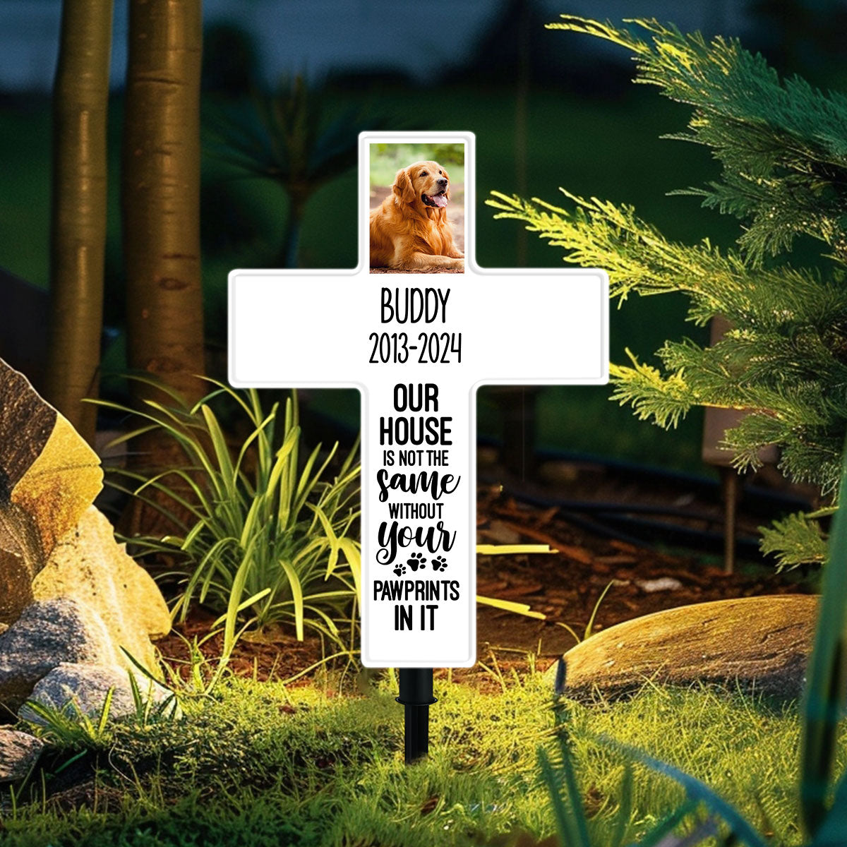Personalized Solar Powered Lighted White Cross | Memorial Quotes For Beloved Pets SPLWCH10-15