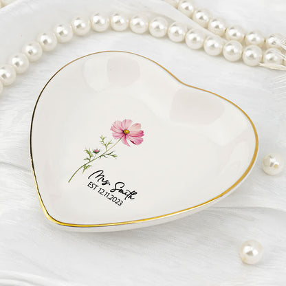 Birth Month Flower - Personalized Heart Shaped Jewelry Dish FCSHSCRDLEHA2558L