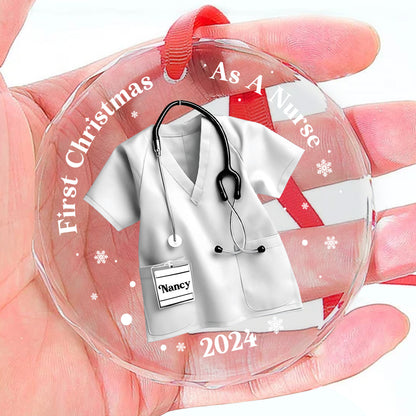 First Christmas As A Nurse - Personalized Custom Glass Ornament FCURGOPLETN2590L