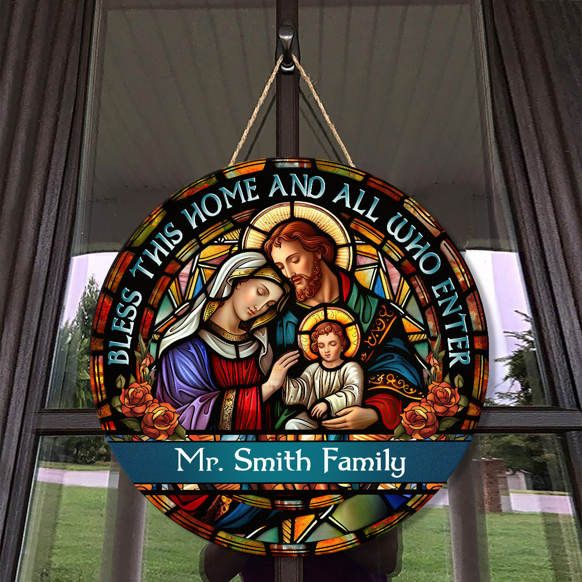 Bless This Home And All Who Enter - Personalized Wooden Sign