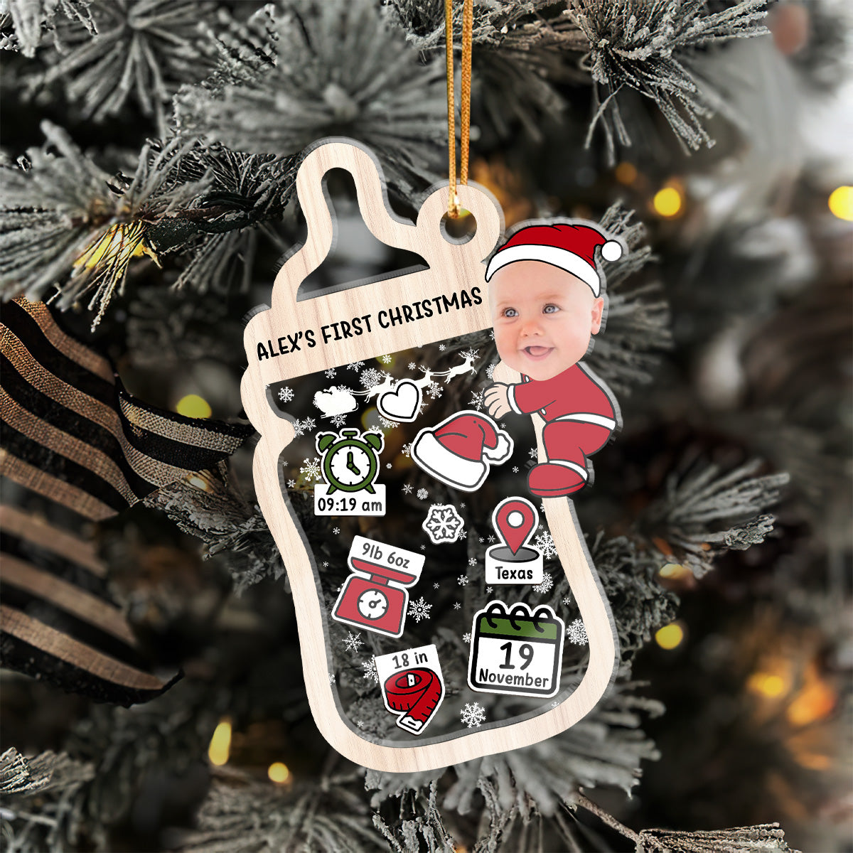Cute Baby's First Christmas - Personalized 3 Layered Christmas Shaker Ornament FCCSOLETN2174TA