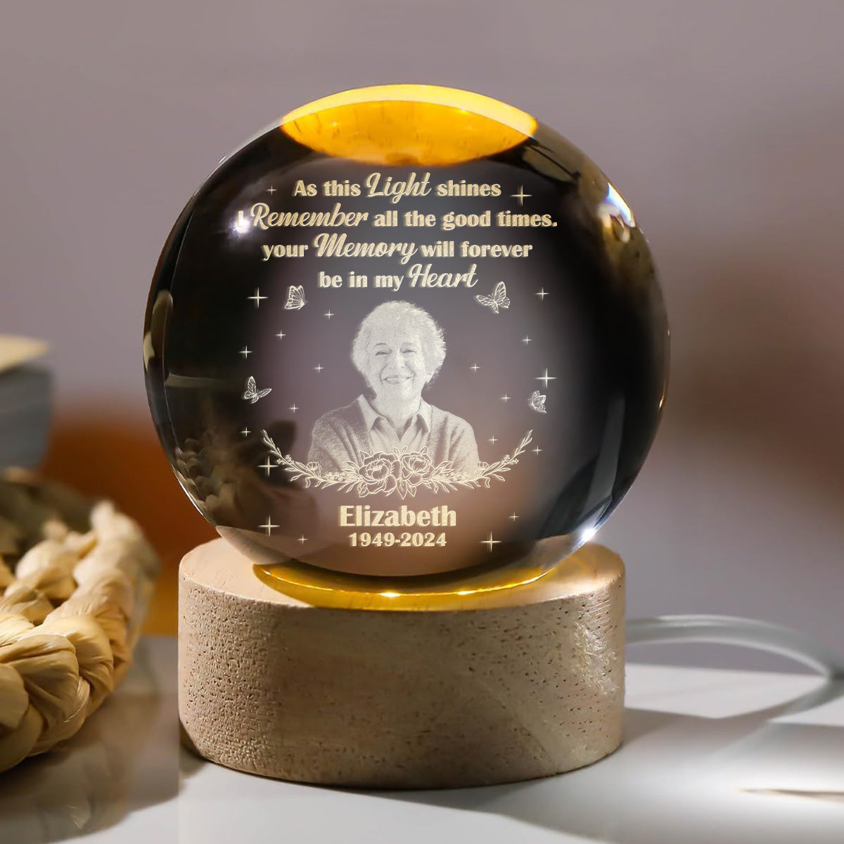 Your Memory Will Forever Be In My Heart - Personalized Crystal Ball Night Light