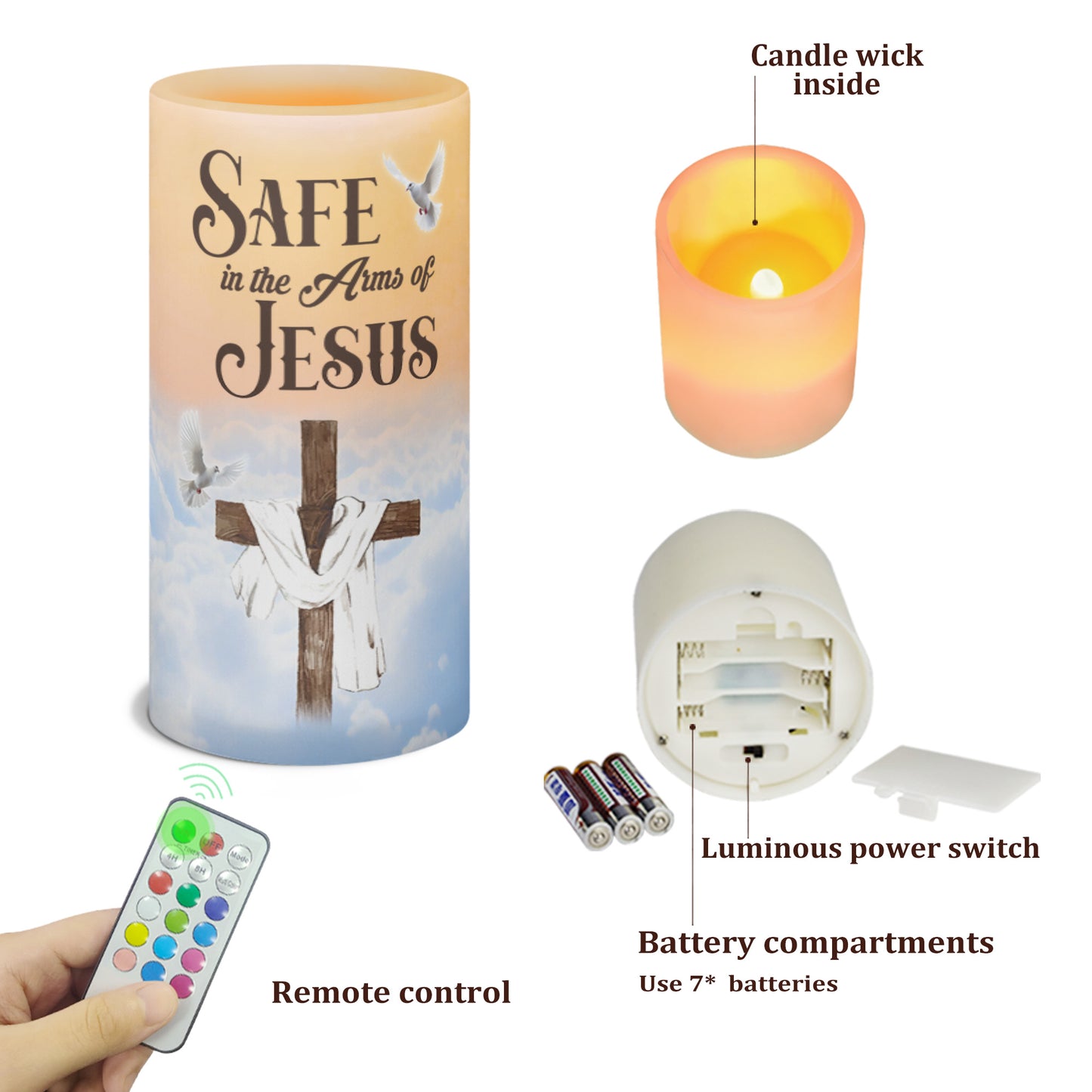 Safe In The Arms Of Jesus Memorial - LED Candle FCLCLETN2680M