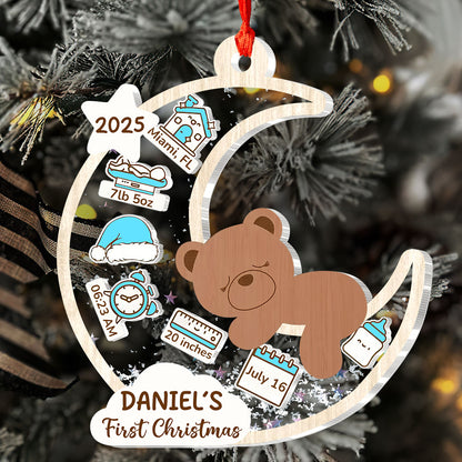 Baby's First Christmas Bear Moon - Personalized 3 Layered Christmas Shaker Ornament FCCSOLEHA2156D