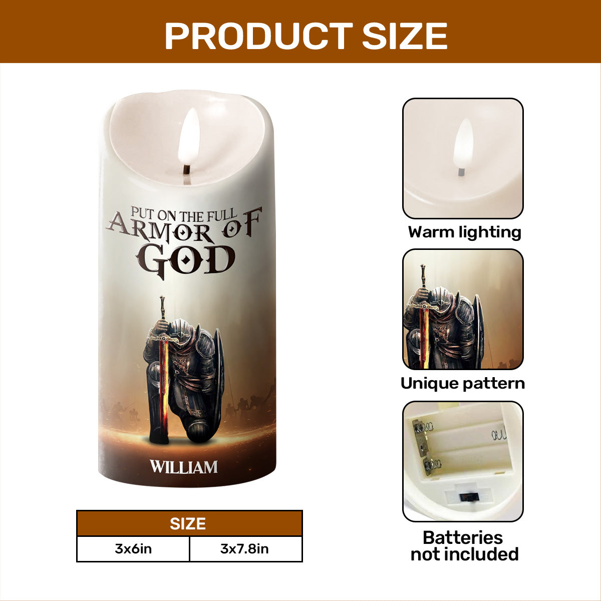 Put On The Full Armor Of God - Personalized Flameless LED Candle