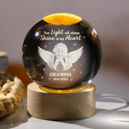 Your Light Will Always Shine In My Heart - Personalized Wooden Base Crystal Lamp