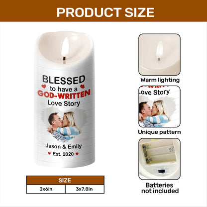 Blessed To Have A God-Written Love Story - Personalized Flameless LED Candle