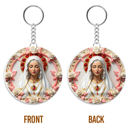 Virgin Mary With Rose - Personalized Acrylic Keychain