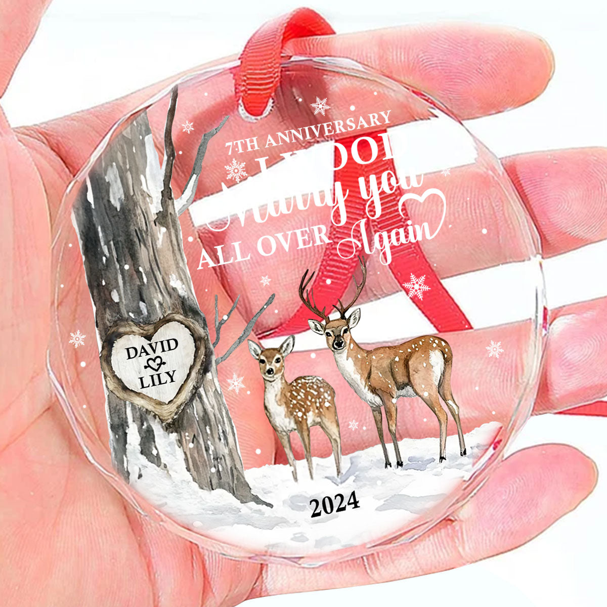 I Wood Marry You All Over Again 5th Anniversary - Personalized Custom Glass Ornament