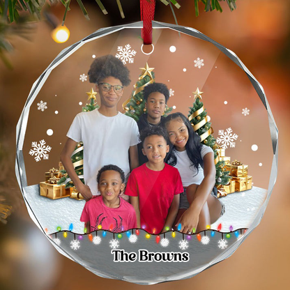 Christmas Background Photo Upload - Personalized Custom Glass Ornament FCURGOPLETN2498T