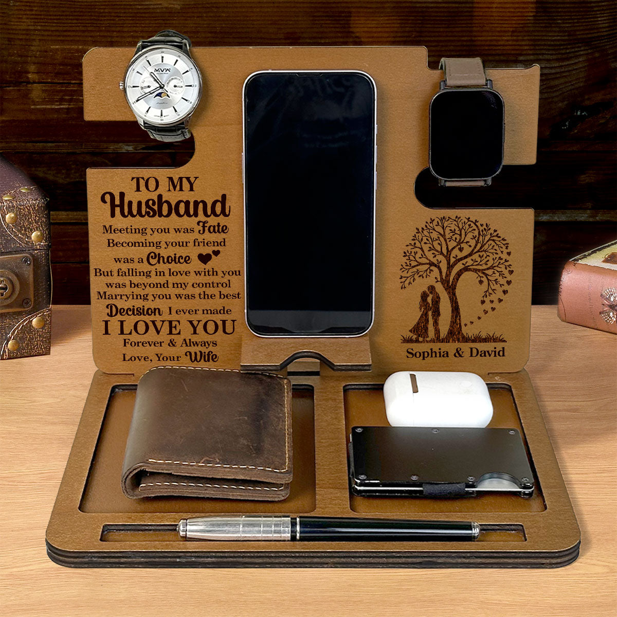 Anchored In Faith Guided By Love - Personalized Wooden Docking Station