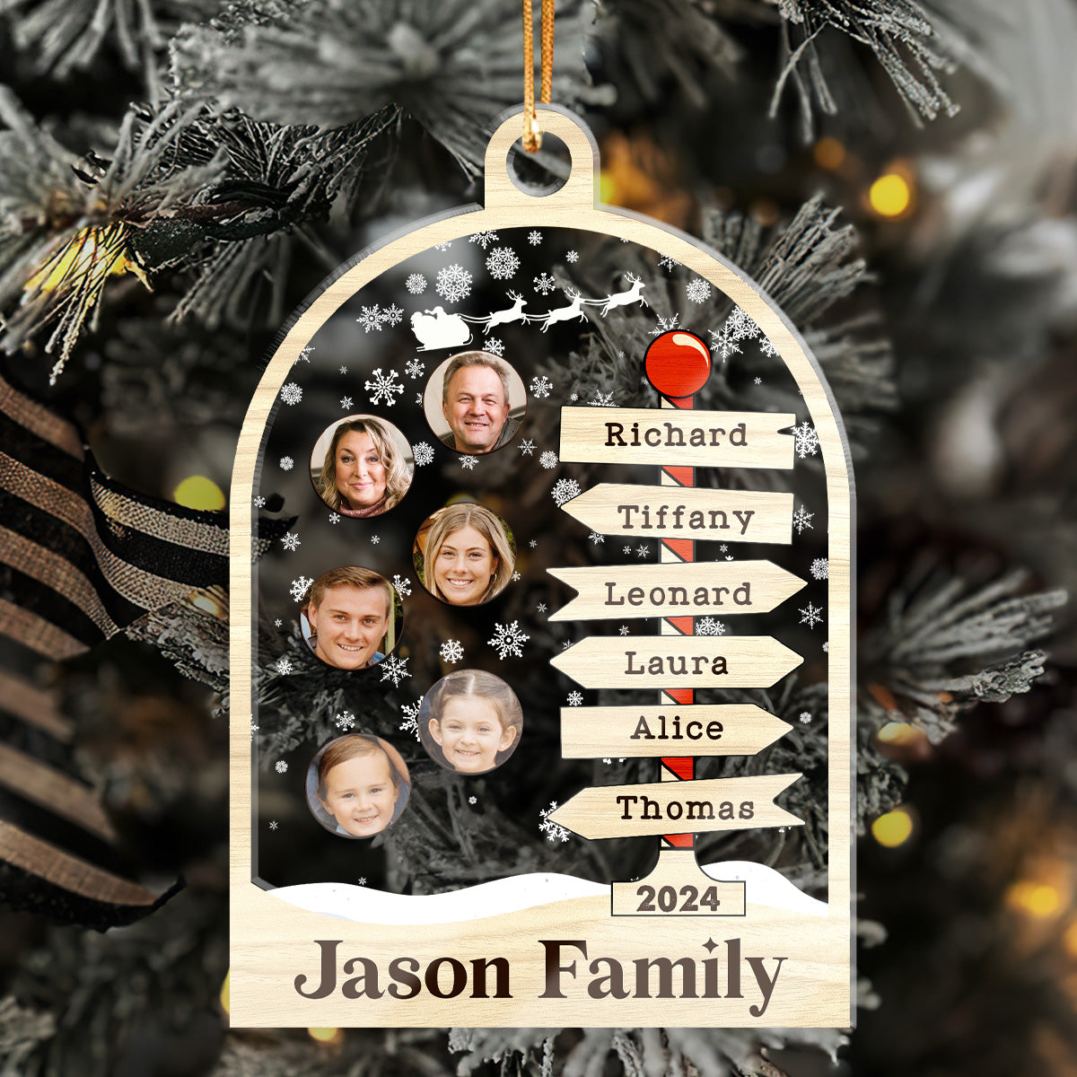 Family Direction Sign - Personalized 3 Layered Christmas Shaker Ornament FCCSOLETN2502T