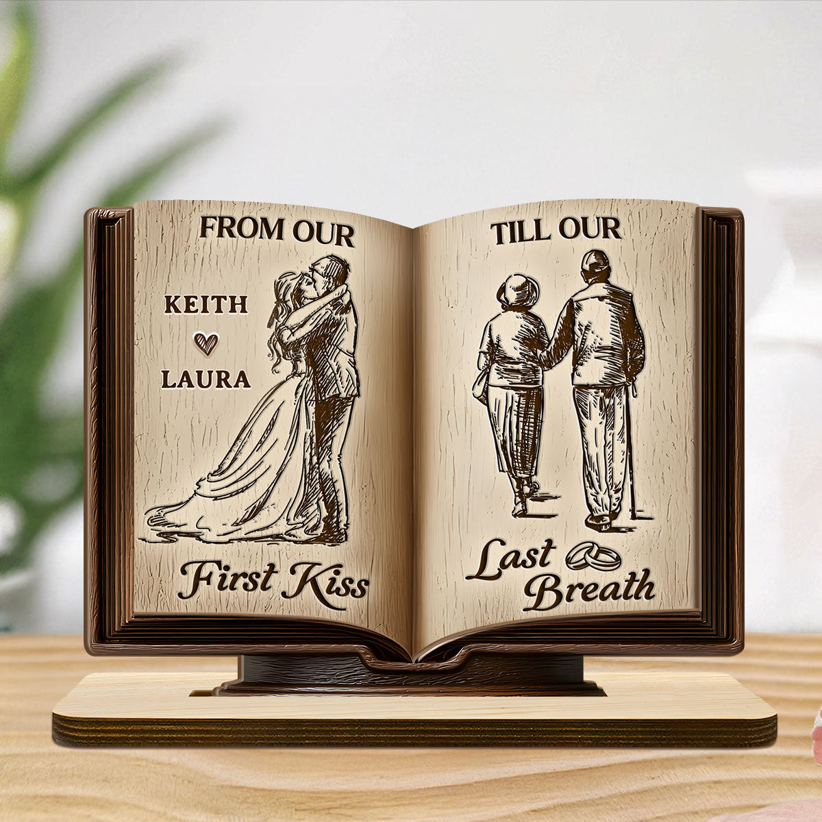 Forever Us - Personalized 2-Layer Wood Plaque With Flat Base