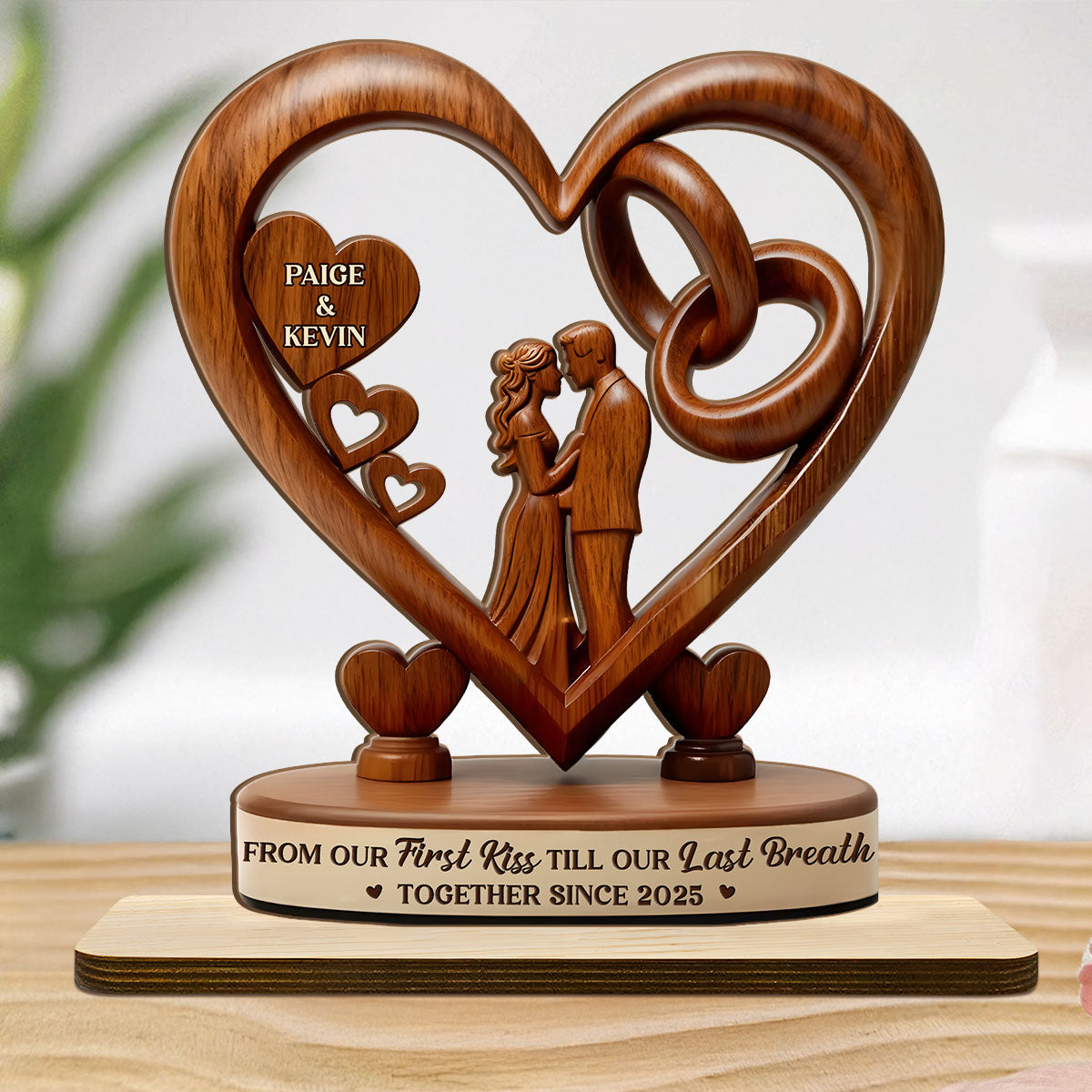 From Our First Kiss Till Our Last Breath - Personalized 2-Layer Wood Plaque With Flat Base