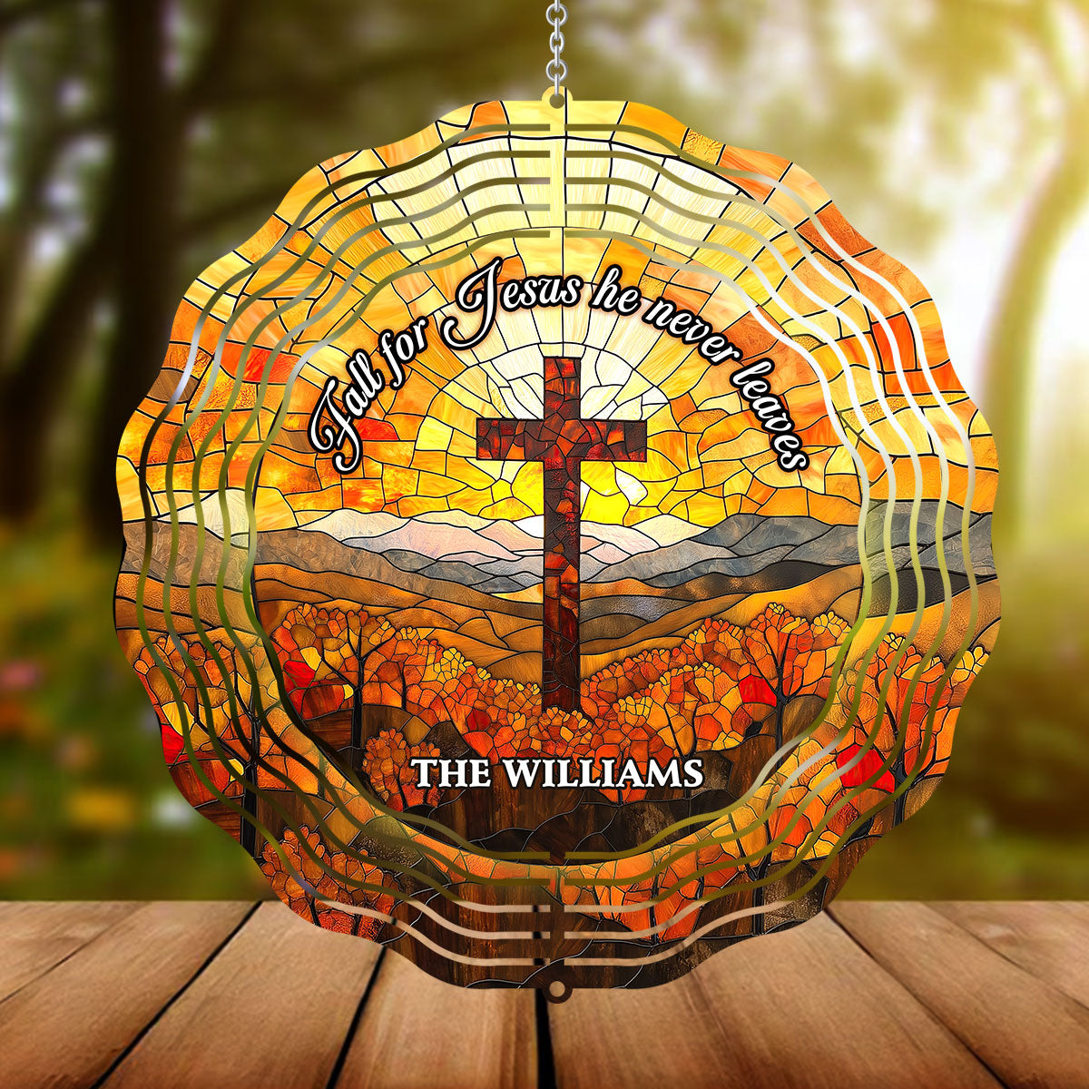 Fall For Jesus He Never Leaves - Personalized Wind Spinners FCWISPLEHA2215L