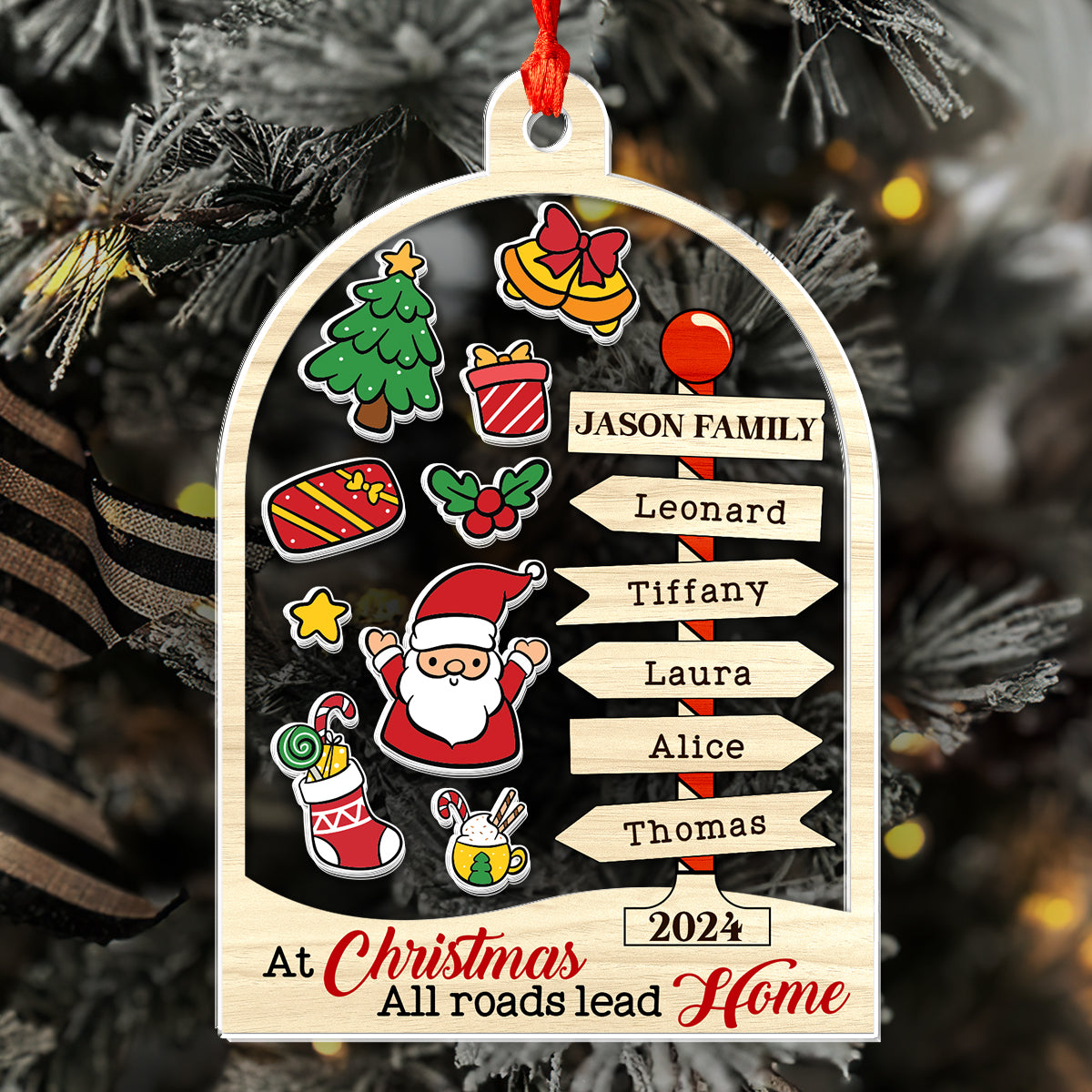 At Christmas, All Roads Lead Home - Personalized 3 Layered Christmas Shaker Ornament