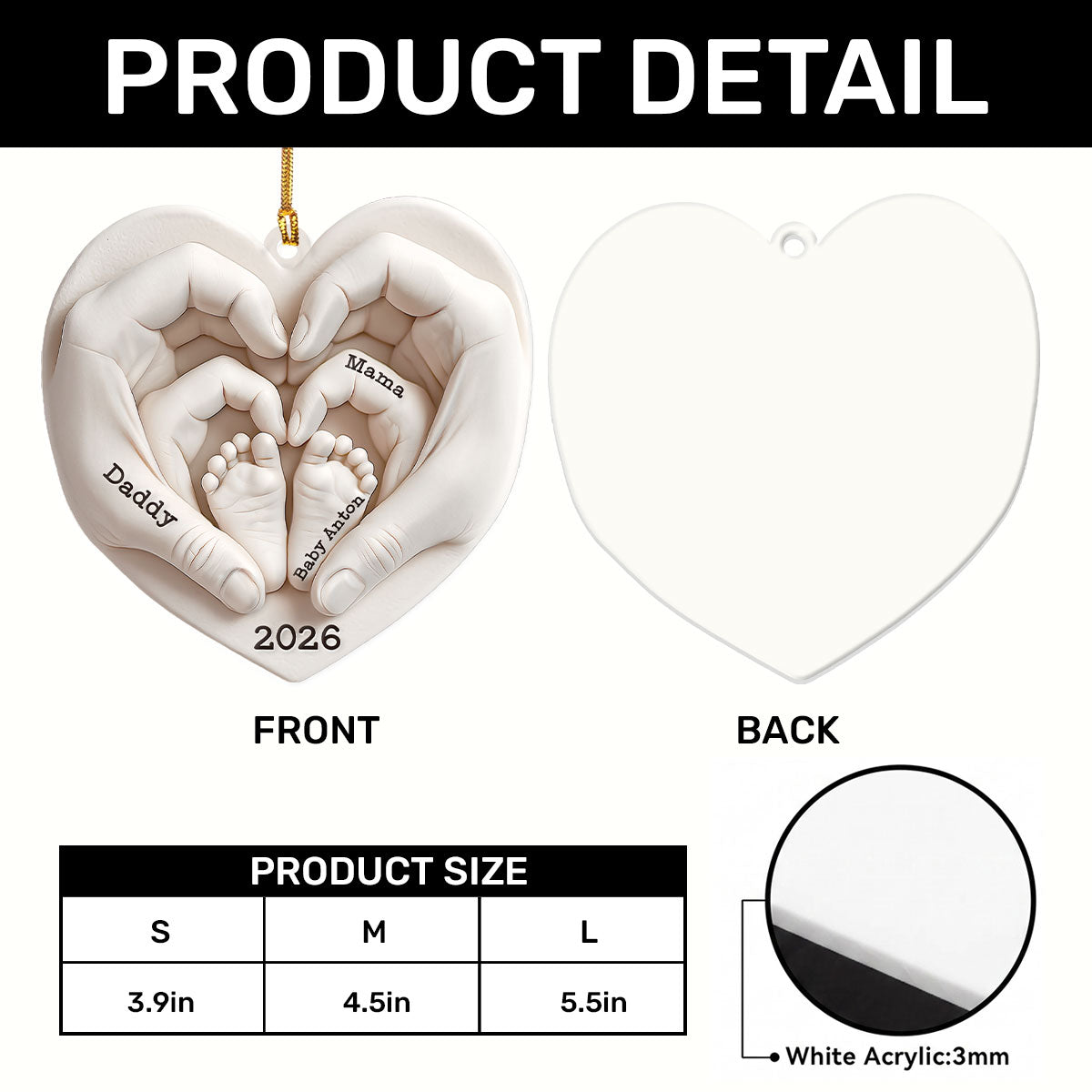 Heart Of Love Keepsake - Personalized 3D Relief White Acrylic Ornament
