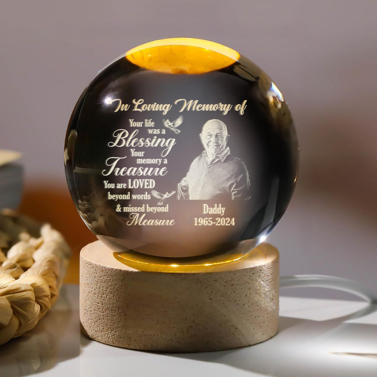 Memorial Your Life Was A Blessing - Personalized Crystal Ball Night Light