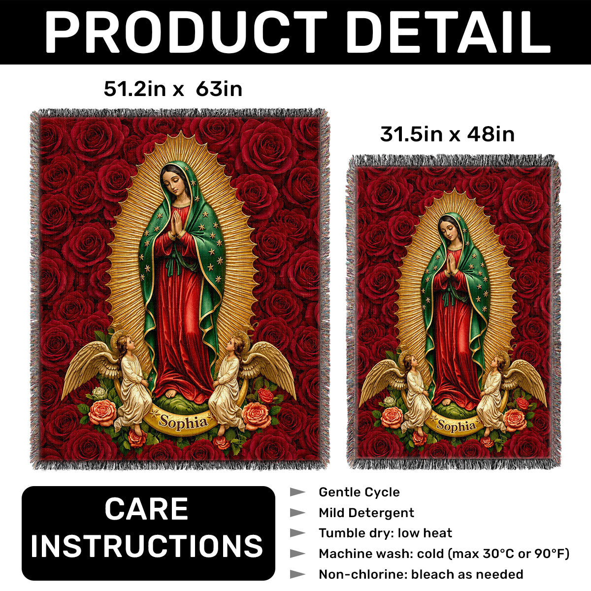 Our Lady Of Guadalupe In Roses - Personalized Woven Blanket