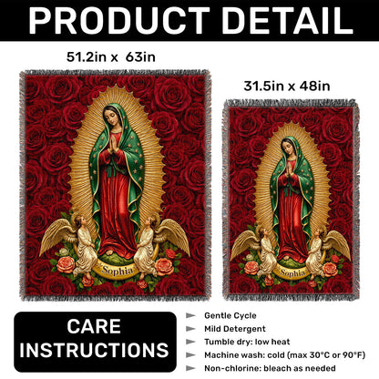 Our Lady Of Guadalupe In Roses - Personalized Woven Blanket