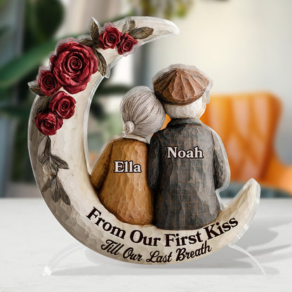 Eternal Embrace On The Crescent Moon - Personalized Custom Shaped Squared Acrylic Plaque