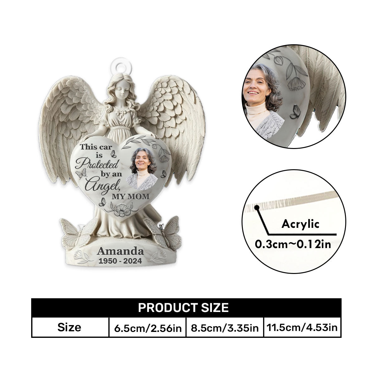 Protected By An Angel - Personalized 1-Side Car Acrylic Hanging Ornament