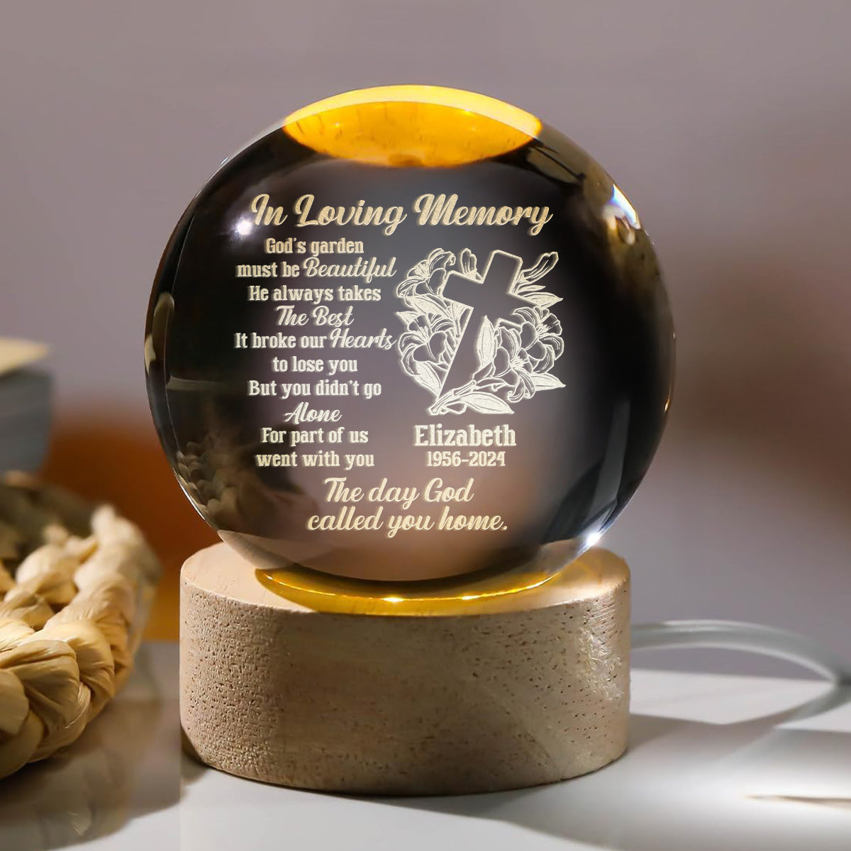 The Day God Called You Home - Personalized Crystal Ball Night Light