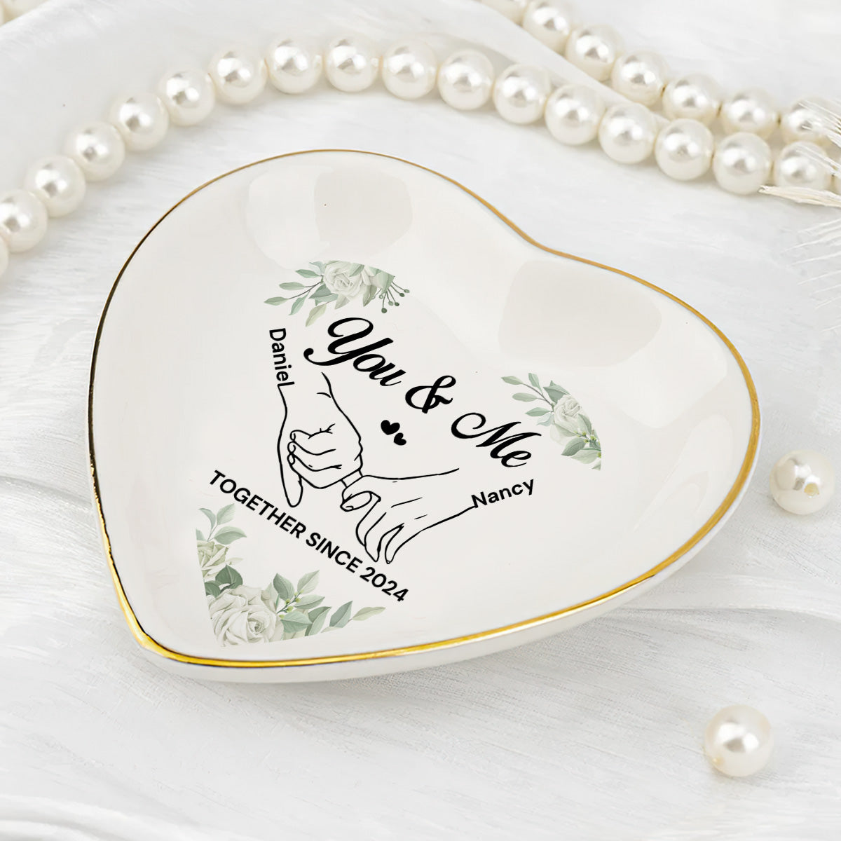 You & Me Together Gift For Wife, Girl Friend - Personalized Heart Shaped Jewelry Dish FCSHSCRDLETN2603L