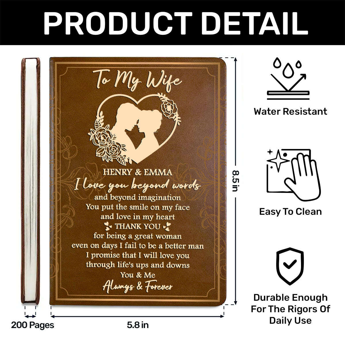 I Love You Beyond Words - Personalized Leather Cover Notebook