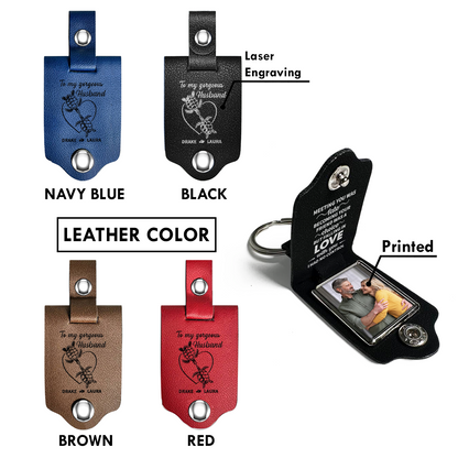 Meeting You Was Fate - Personalized Leather Photo Keychain