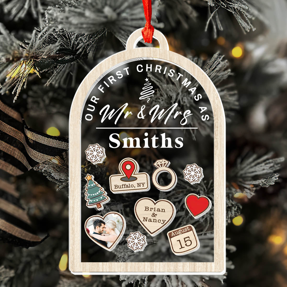 Our First Christmas As Mr and Mrs - Personalized 3 Layered Christmas Shaker Ornament