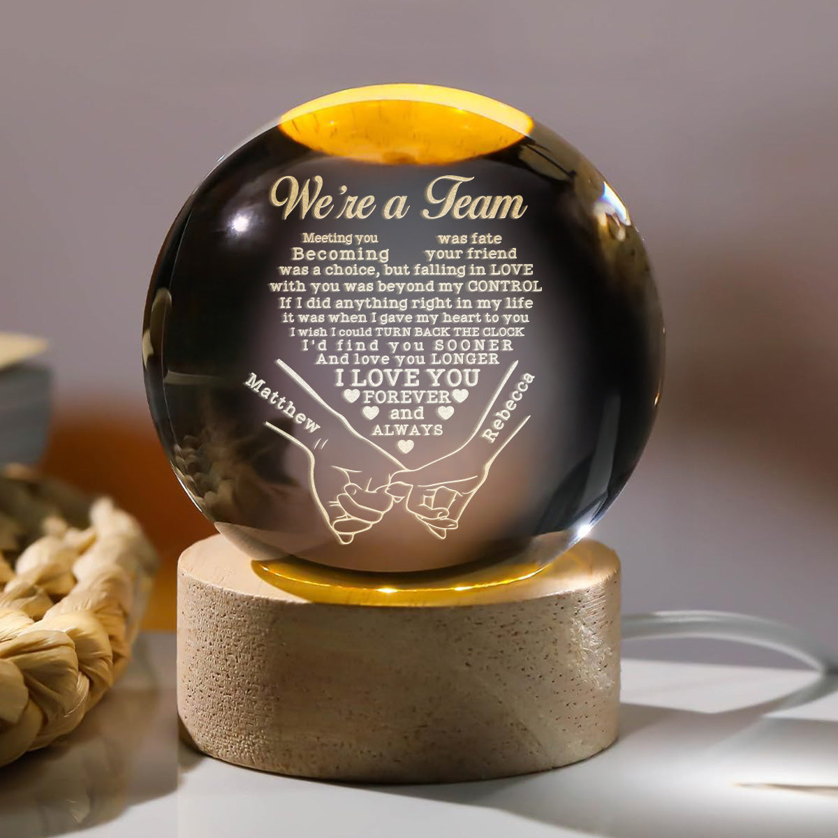 We're A Team - Personalized Crystal Ball Night Light