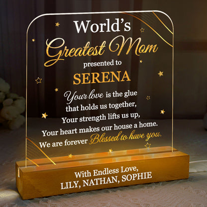 World’s Greatest Mom Award - Personalized Acrylic Plaque Night Light