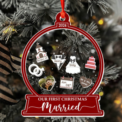 First Christmas Married Couple - Personalized 3 Layered Christmas Shaker Ornament FCCSOLETN2876T