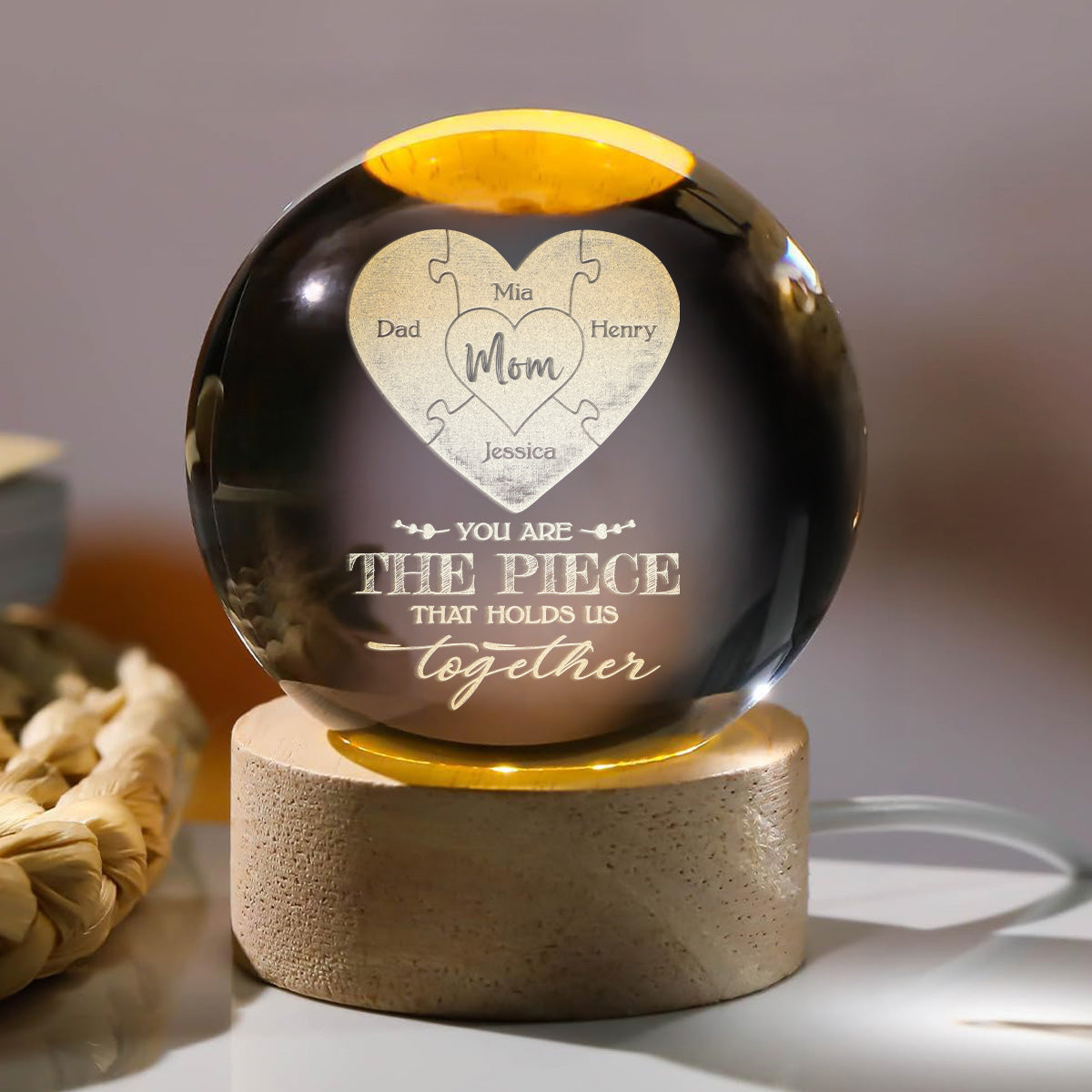 Mom Puzzle Piece - Personalized Crystal Ball Night Light