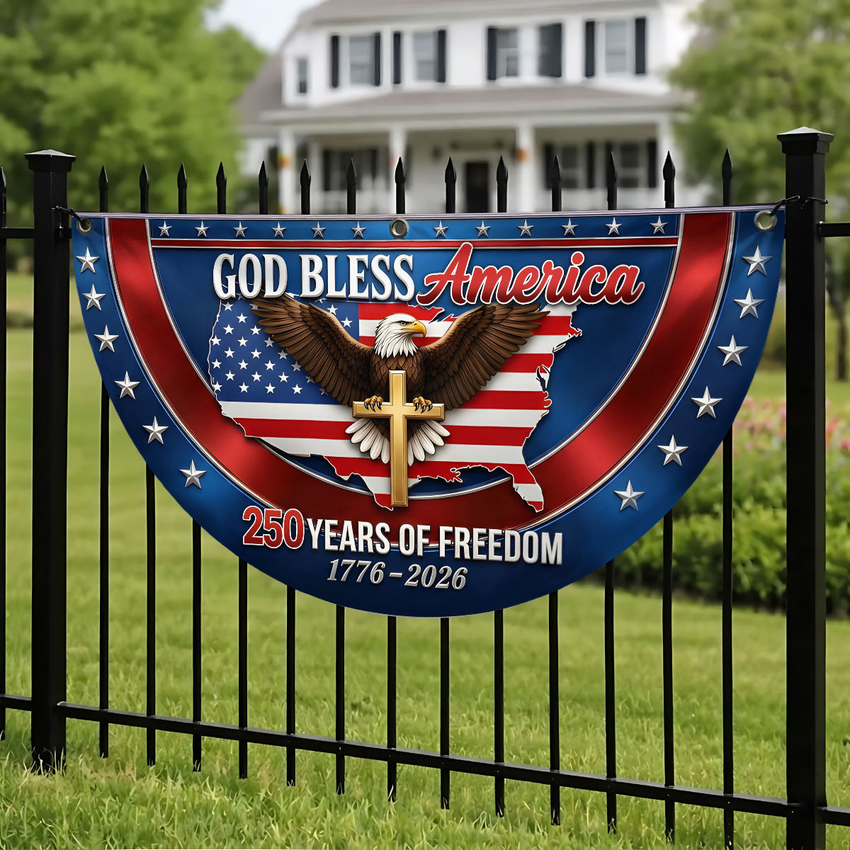 God, Freedom & Eagle Pride -  Non-Pleated Fan Flag