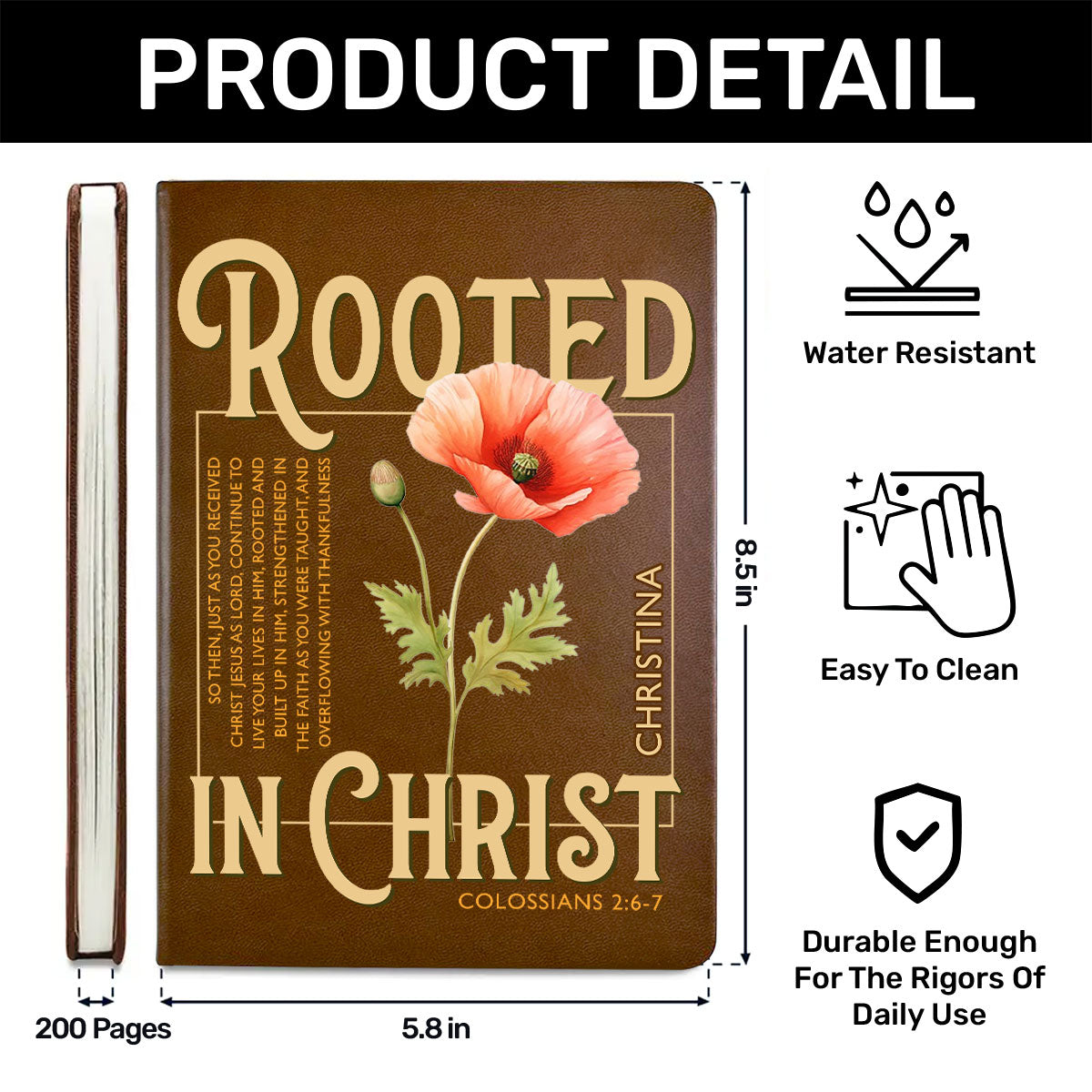 Rooted In Christ - Personalized Leather Cover Notebook