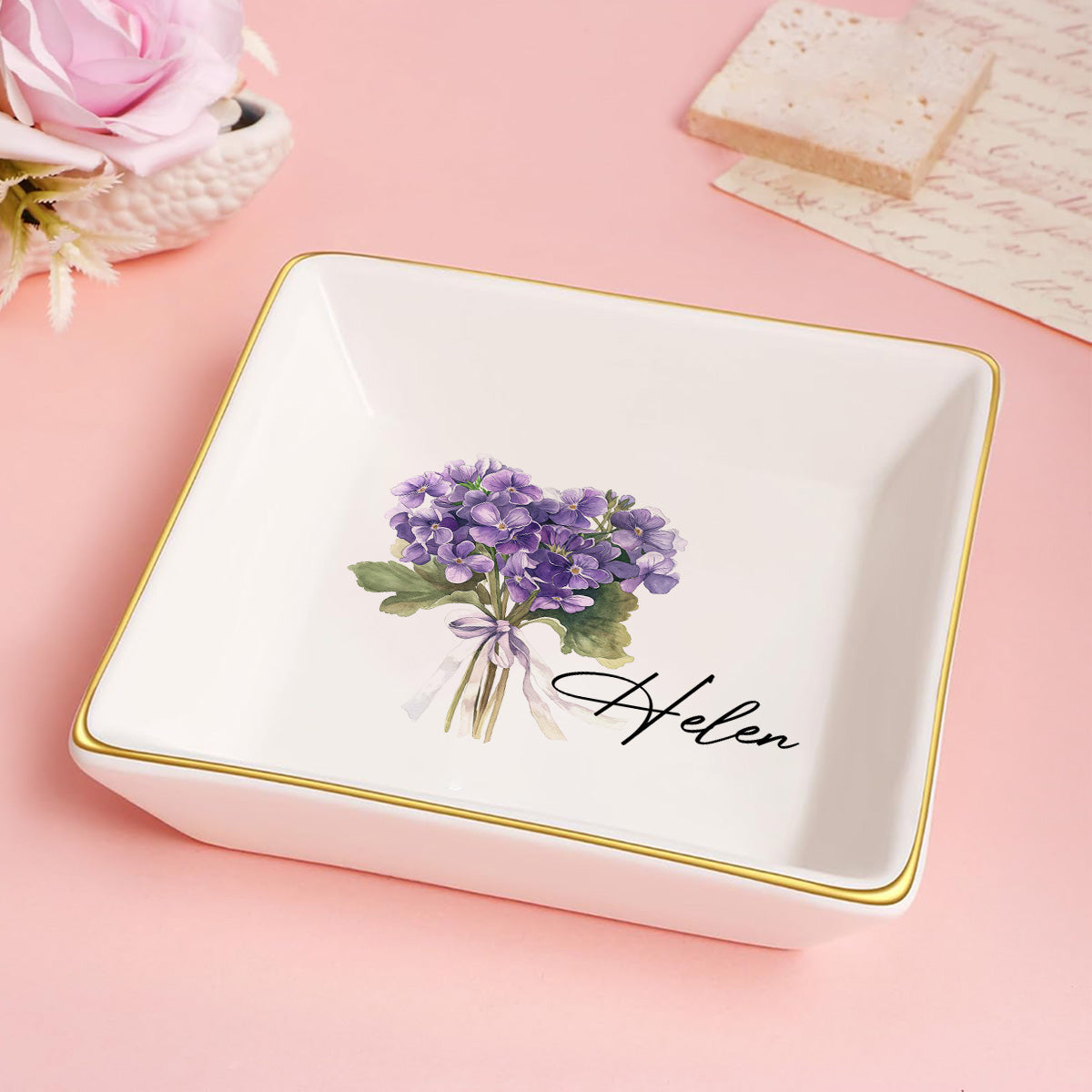 Birth Month Flower Bouquets - Personalized Jewelry Dish