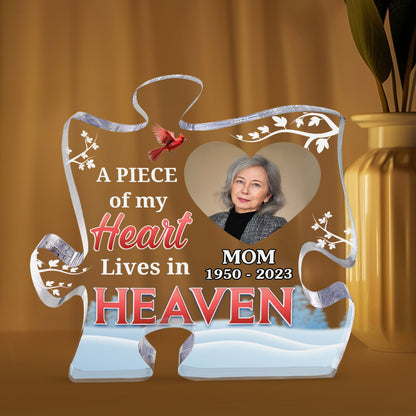 A Piece Of My Heart Lives In Heaven Memorial - Personalized Custom Shaped Squared Acrylic Plaque FCAPPLEHA2030L