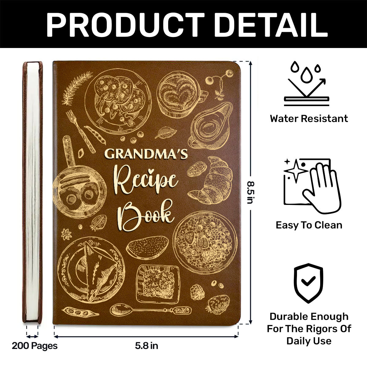 Grandma's Recipe Book - Personalized Leather Cover Notebook