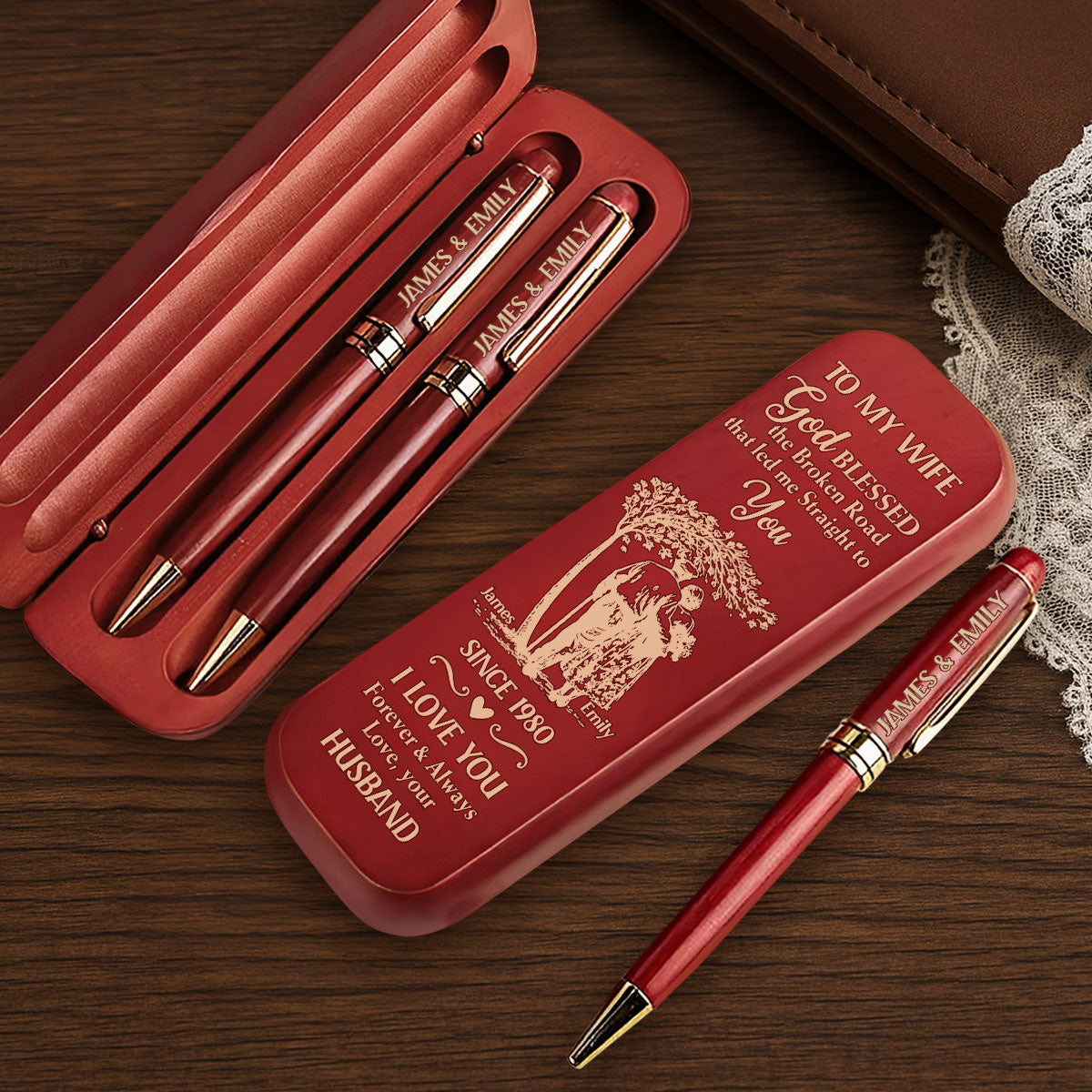 I Love You Forever & Always - Personalized Wooden Pen Set